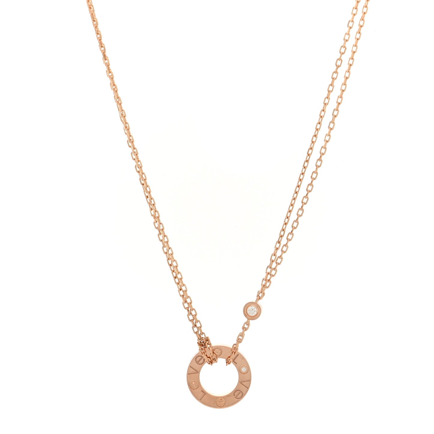 18K Pink Gold 2 Diamond LOVE Necklace