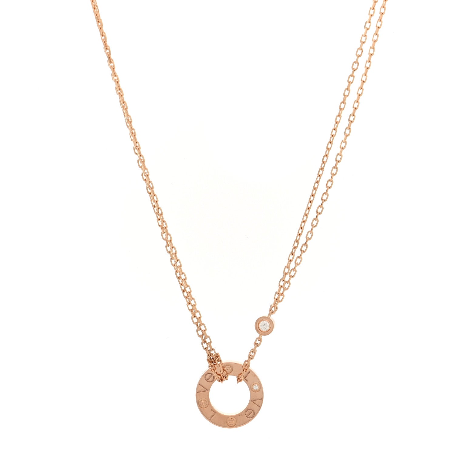 Cartier 18K Pink Gold 2 Diamond LOVE Necklace 1 of 4