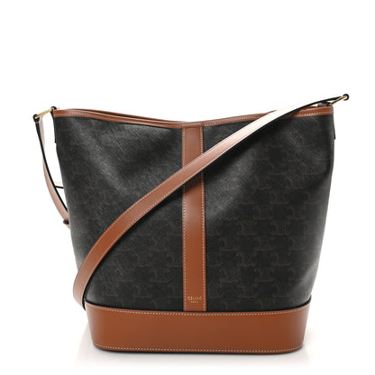 Celine Triomphe Canvas Calfskin Medium Bucket Bag Tan 1 of 10