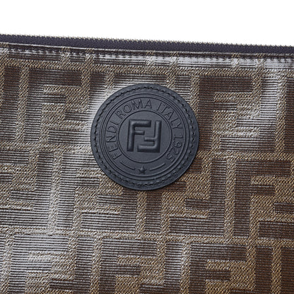 Fendi Glazed Fabric Vitello Century FF 1974 Stamp Patch Large Flat Pouch Mogano Panna Black 7 of 7