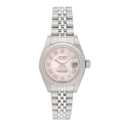 Rolex Stainless Steel 18K White Gold Pink Mother of Pearl 26mm Oyster Perpetual Datejust Watch Roman 79174 1 of 4