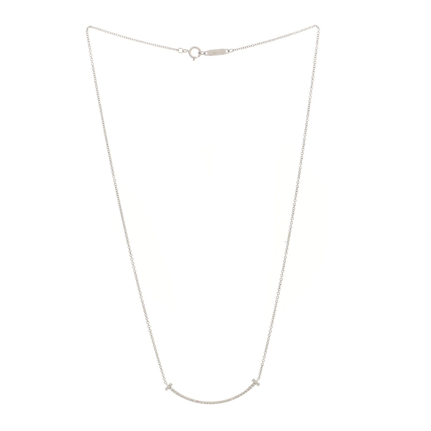 18K White Gold Diamond Small T Smile Pendant Necklace