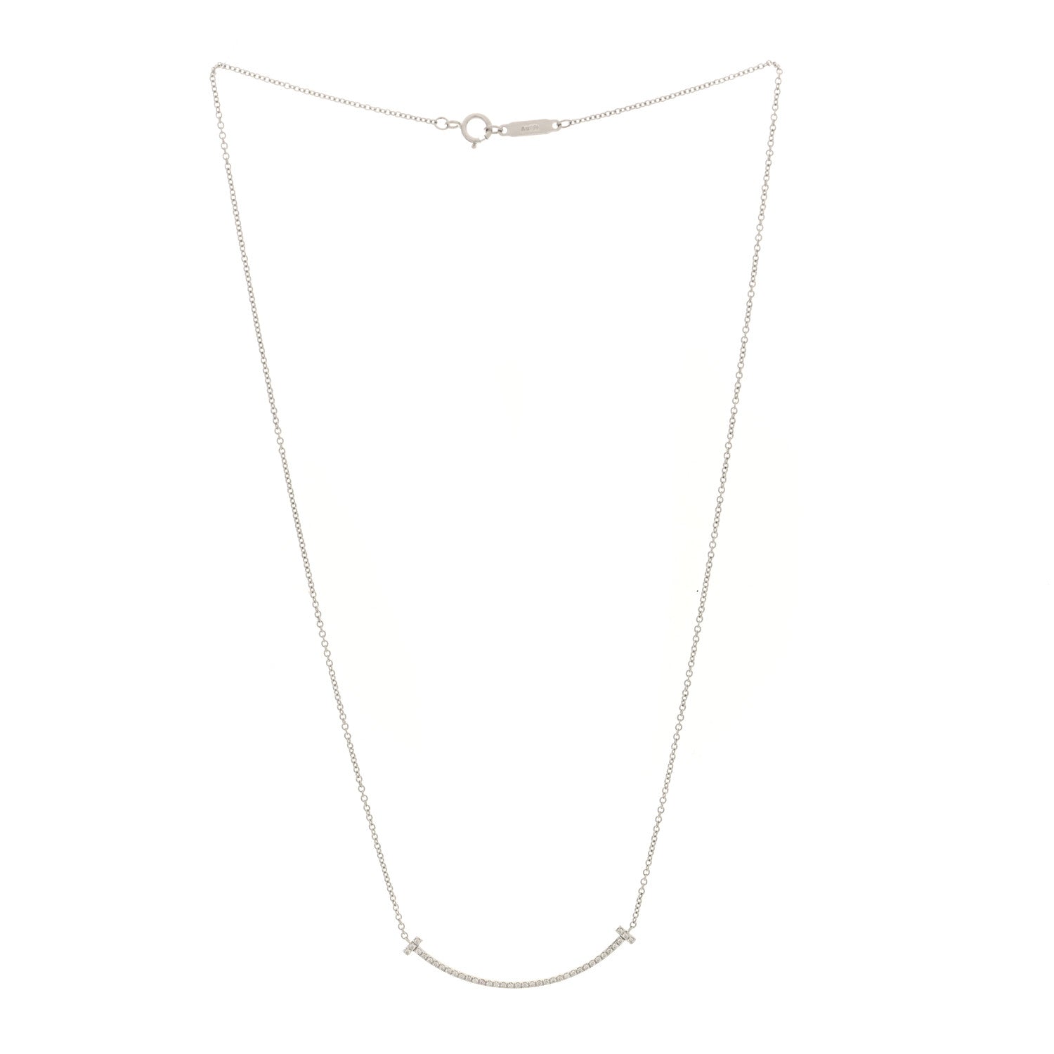 Tiffany 18K White Gold Diamond Small T Smile Pendant Necklace 3 of 4