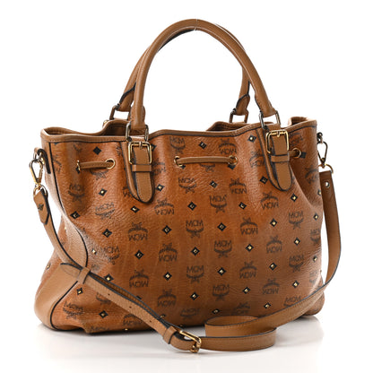 MCM Visetos Studded Medium Drawstring Shopper Cognac 3 of 21