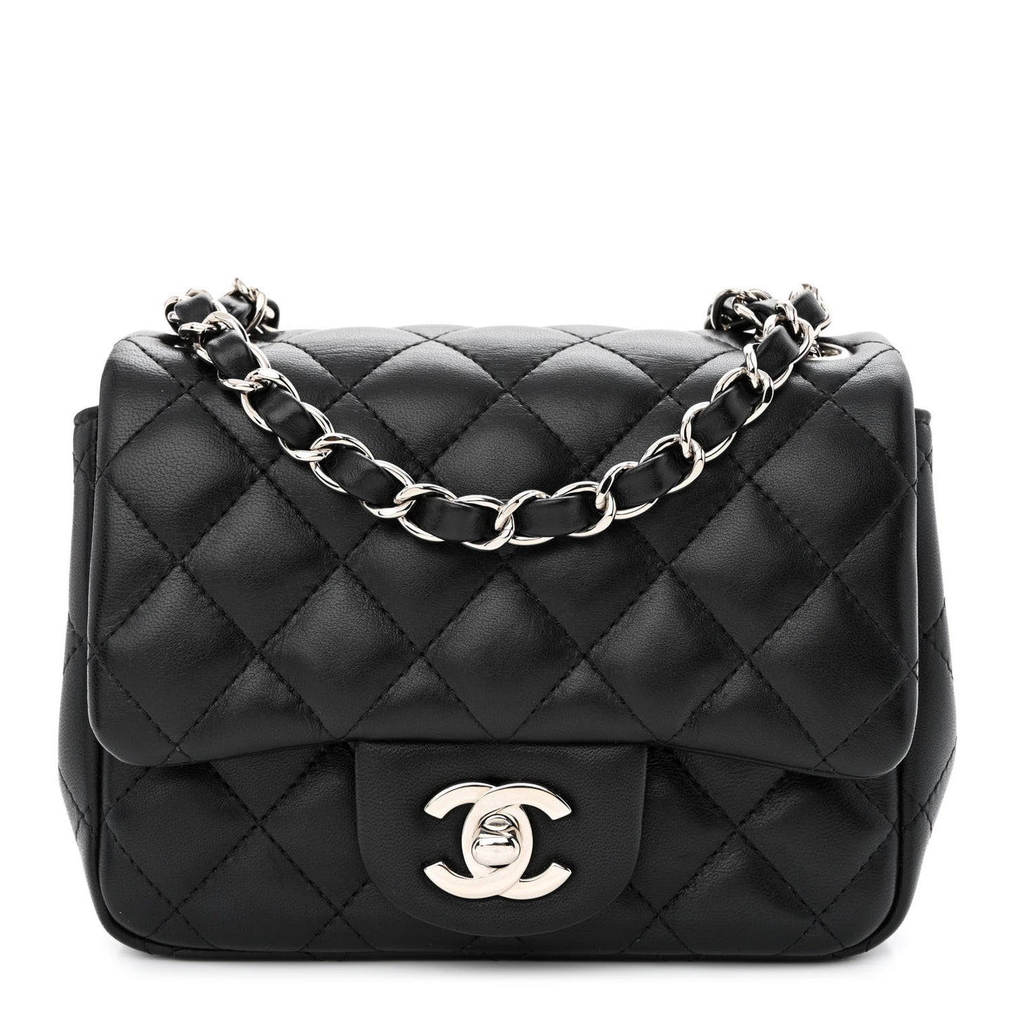 Lambskin Quilted Mini Square Flap Black