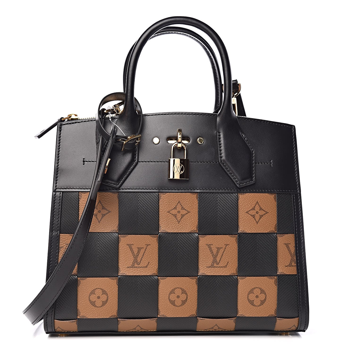 Louis Vuitton Calfskin Monogram Damier Tressage City Steamer PM Black 1 of 9