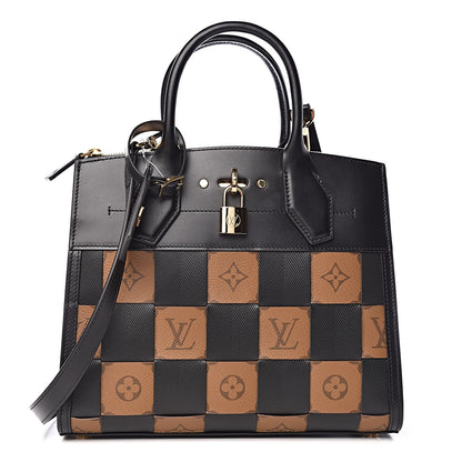 Louis Vuitton Calfskin Monogram Damier Tressage City Steamer PM Black 1 of 9