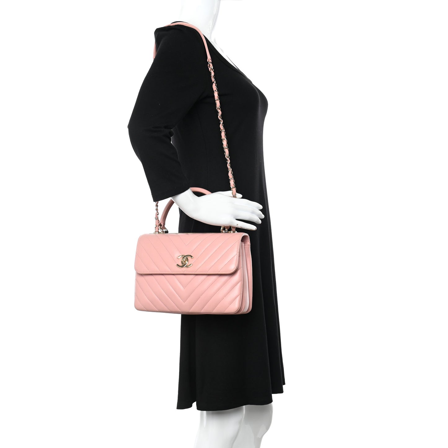 Lambskin Chevron Quilted Small Trendy CC Dual Handle Flap Bag Light Pink