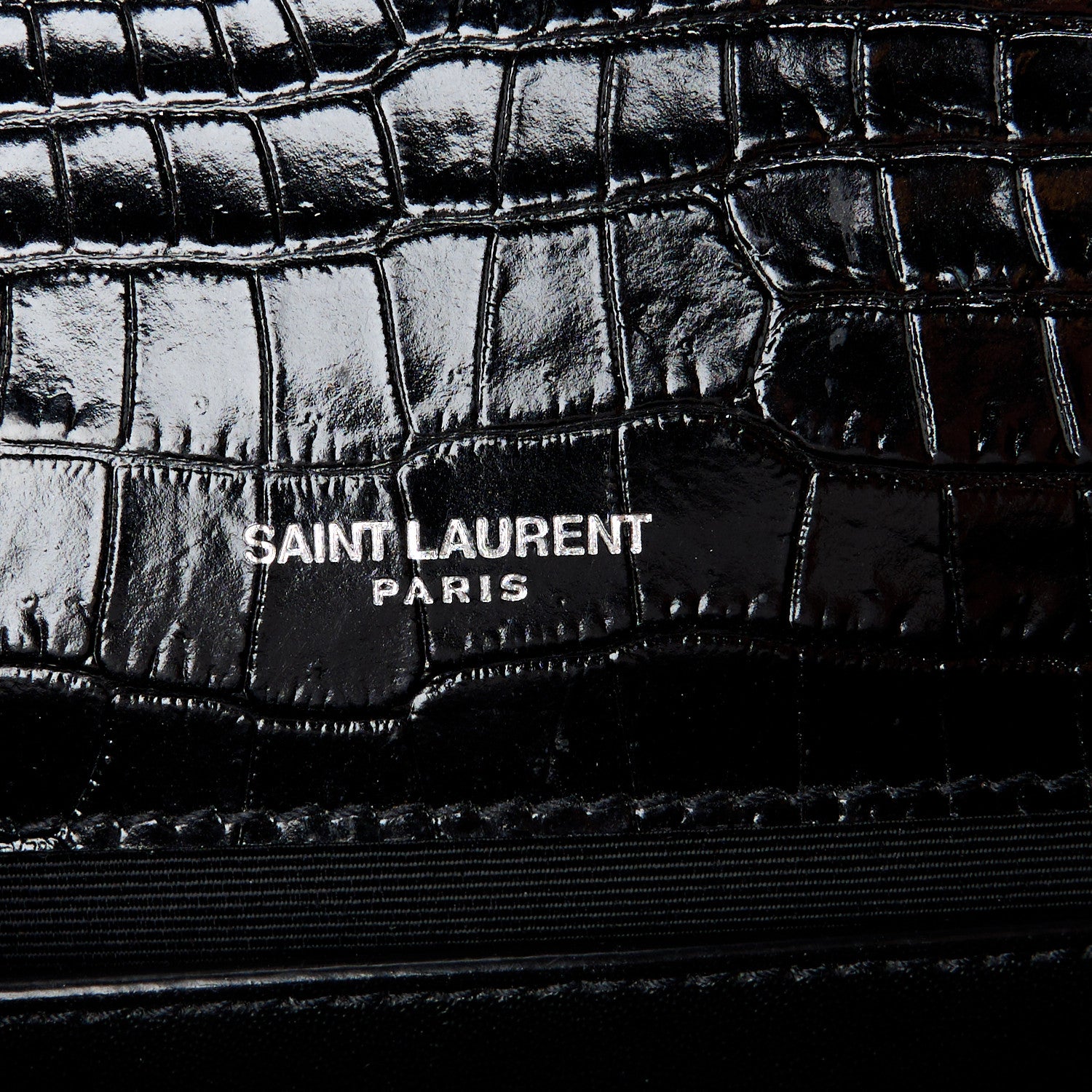Saint Laurent Calfskin Crocodile Embossed Small Classic Monogram Kate Tassel Satchel Black 6 of 12