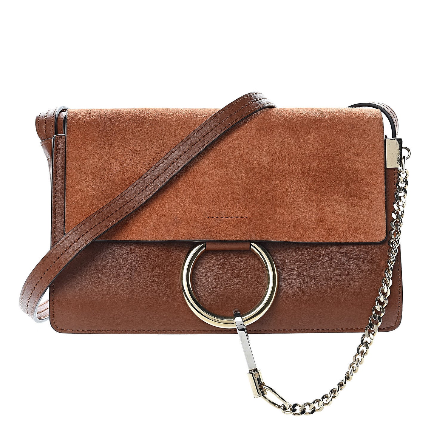 Suede Calfskin Small Faye Shoulder Bag Tobacco