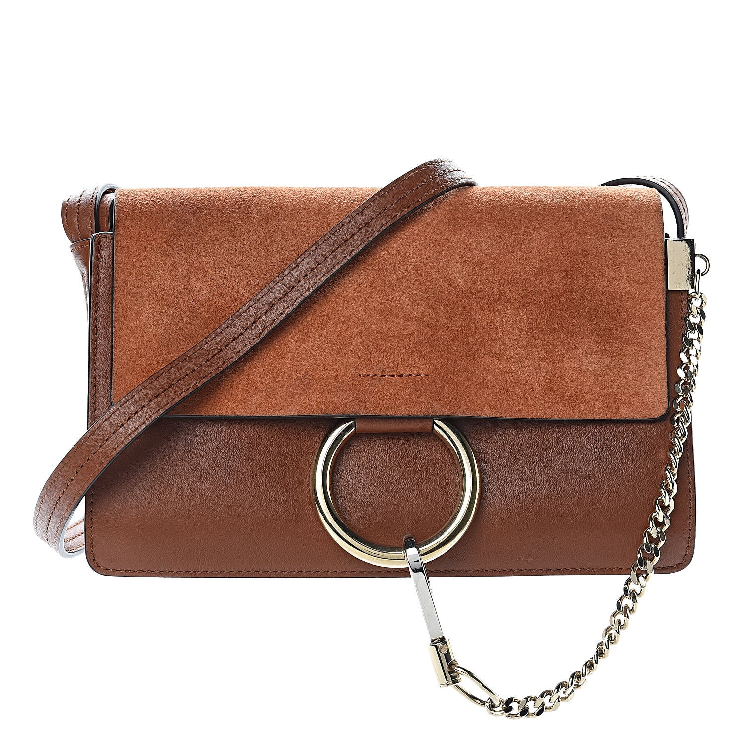 Chloe Suede Calfskin Small Faye Shoulder Bag Tobacco 1 of 11
