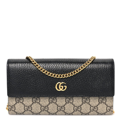Gucci Dollar Calfskin GG Supreme Monogram Petite GG Marmont Wallet Chain Bag Black Beige Ebony 1 of 9