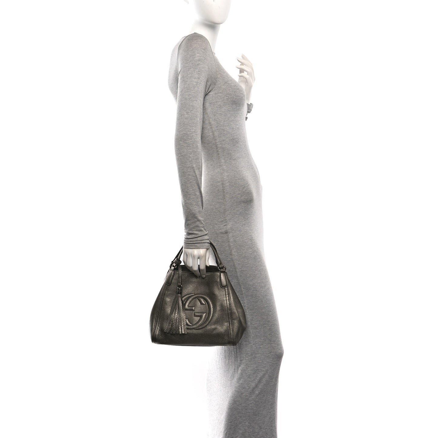 Metallic Pebbled Calfskin Small Soho Shoulder Bag Golden Beige