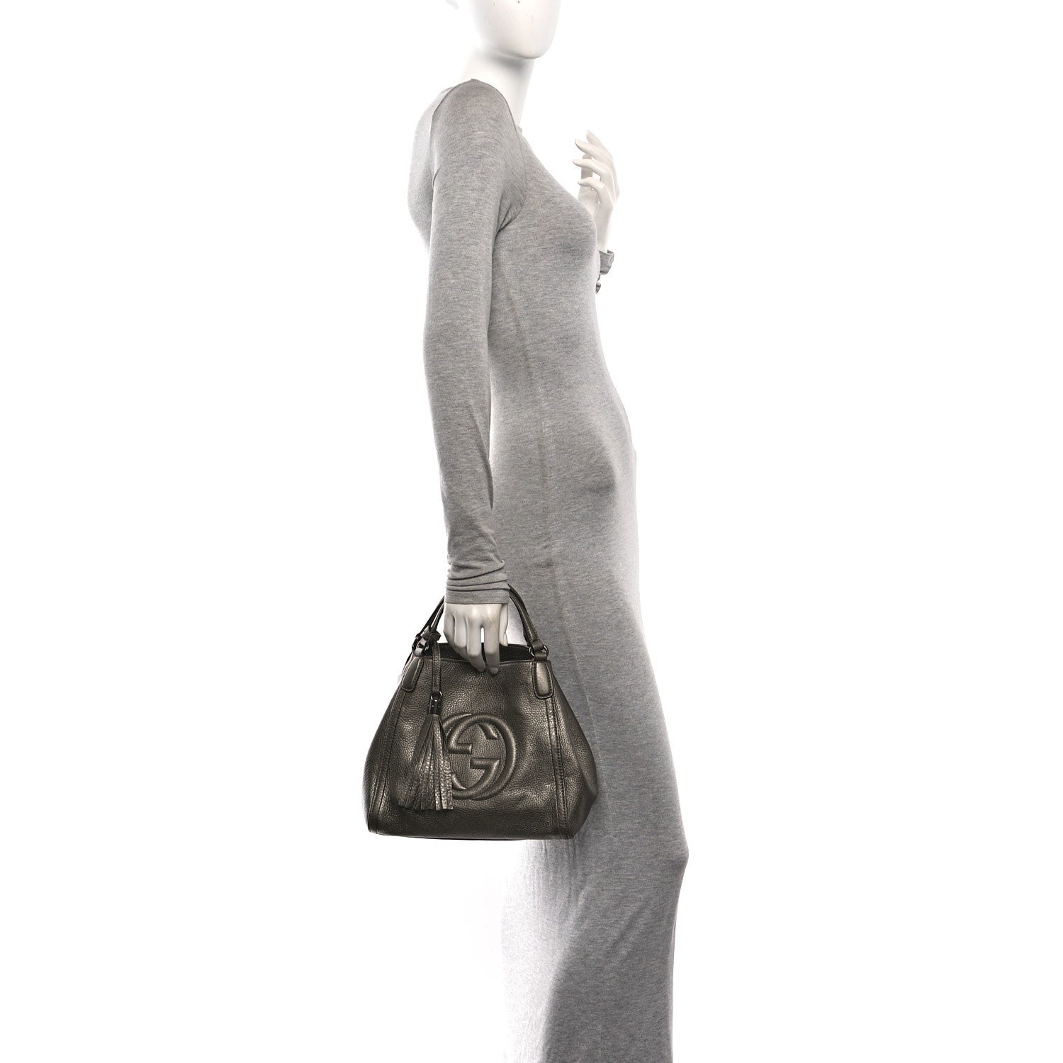 Gucci Metallic Pebbled Calfskin Small Soho Shoulder Bag Golden Beige 2 of 10