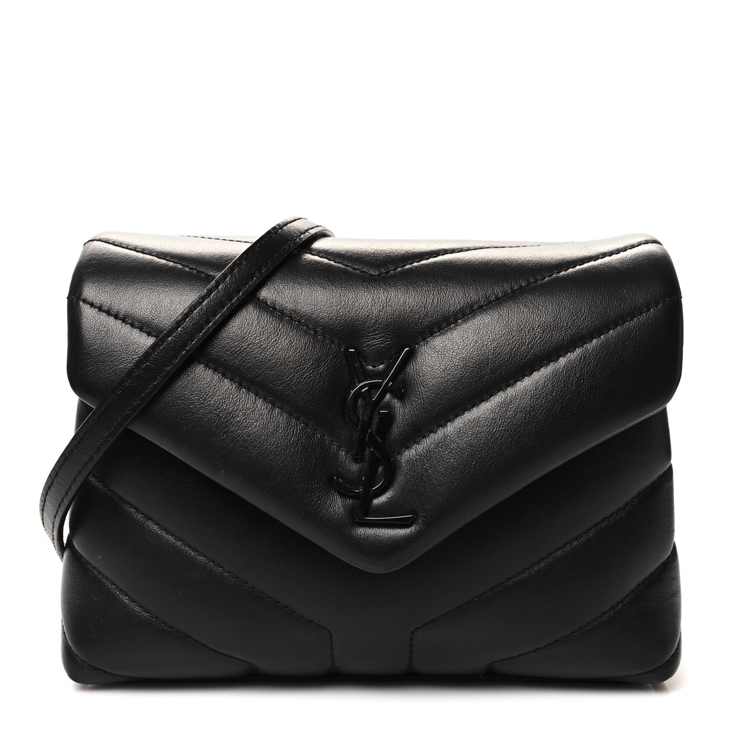 Calfskin Y Quilted Monogram Monochrome Toy Loulou Crossbody Bag Black