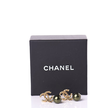 Chanel Pearl CC Drop Earrings Green Gold 5 of 5