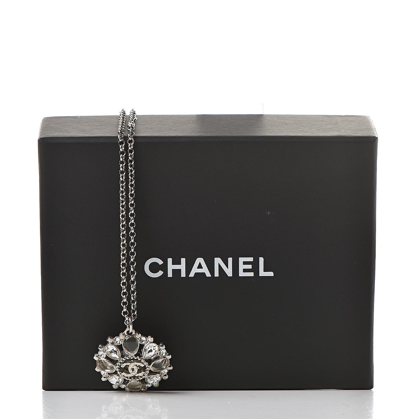 Gripoix Poured Glass Crystal CC Necklace Silver