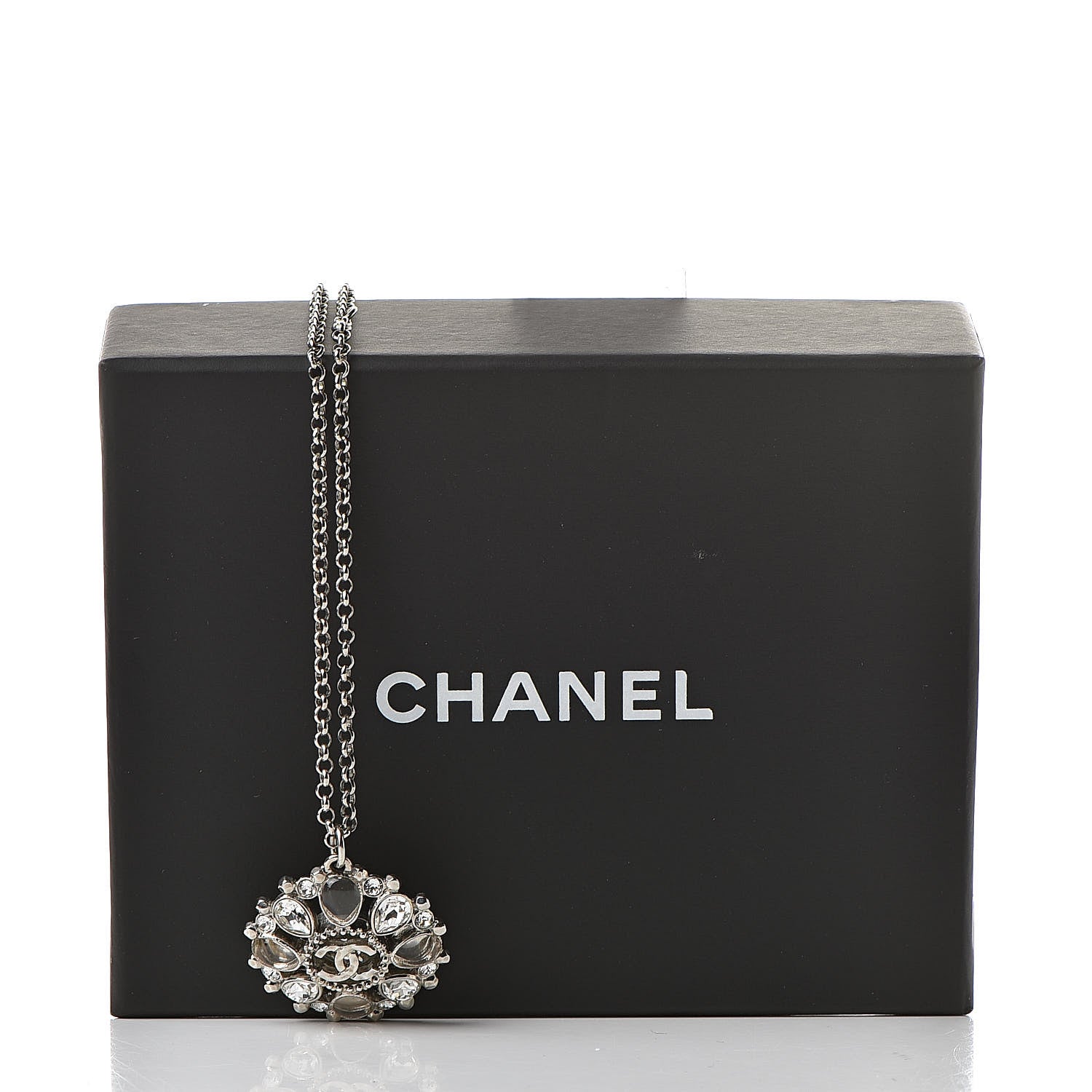 Chanel Gripoix Poured Glass Crystal CC Necklace Silver 6 of 6