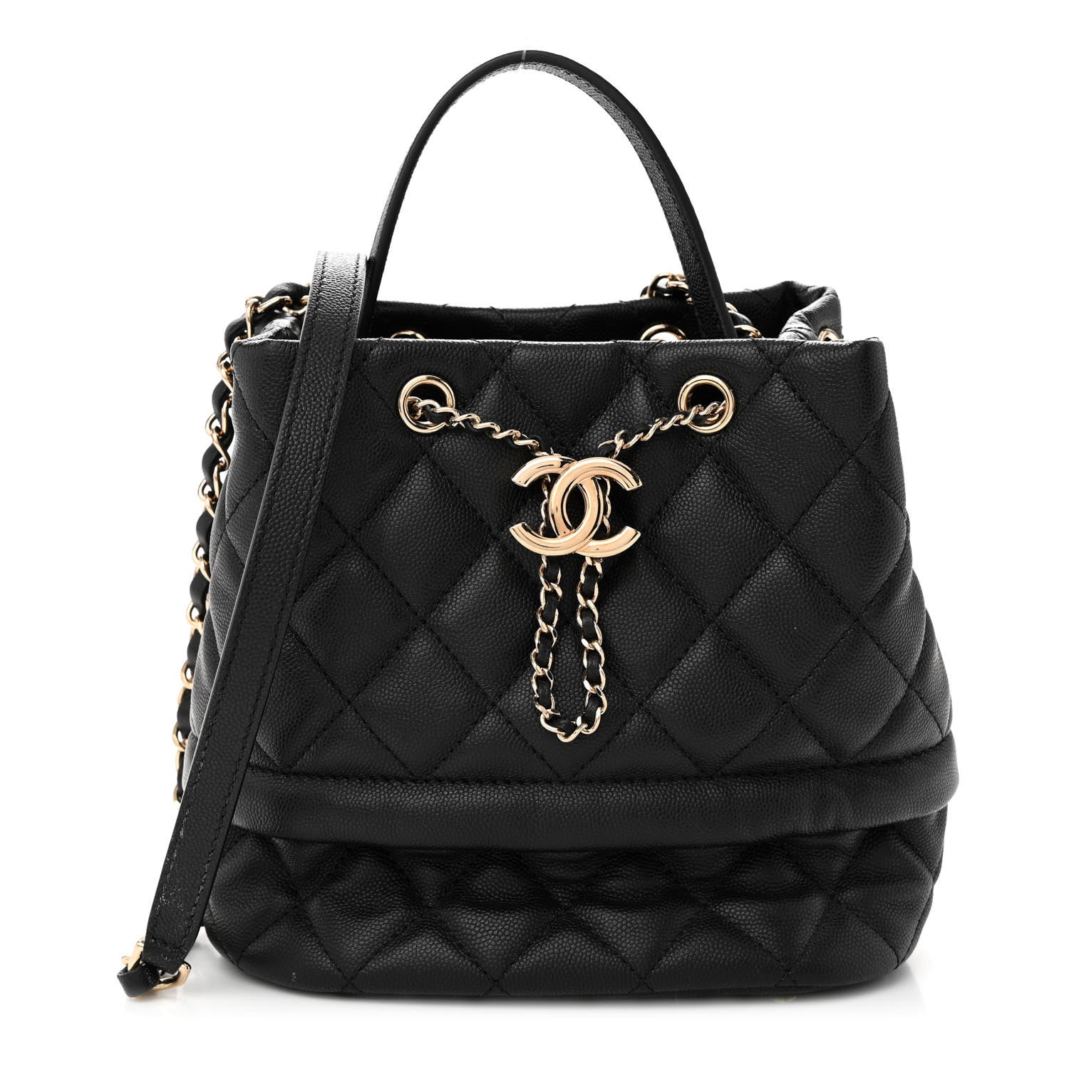 Chanel Caviar Quilted Rolled Up Bucket Drawstring Bag Black 1 of 10