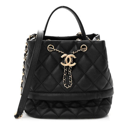 Chanel Caviar Quilted Rolled Up Bucket Drawstring Bag Black 1 of 10