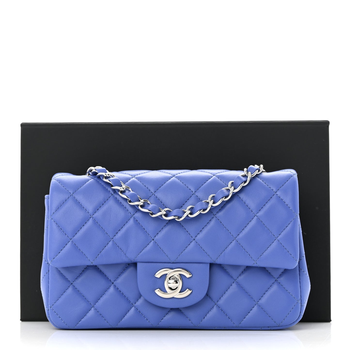 Lambskin Quilted Mini Rectangular Flap Light Blue