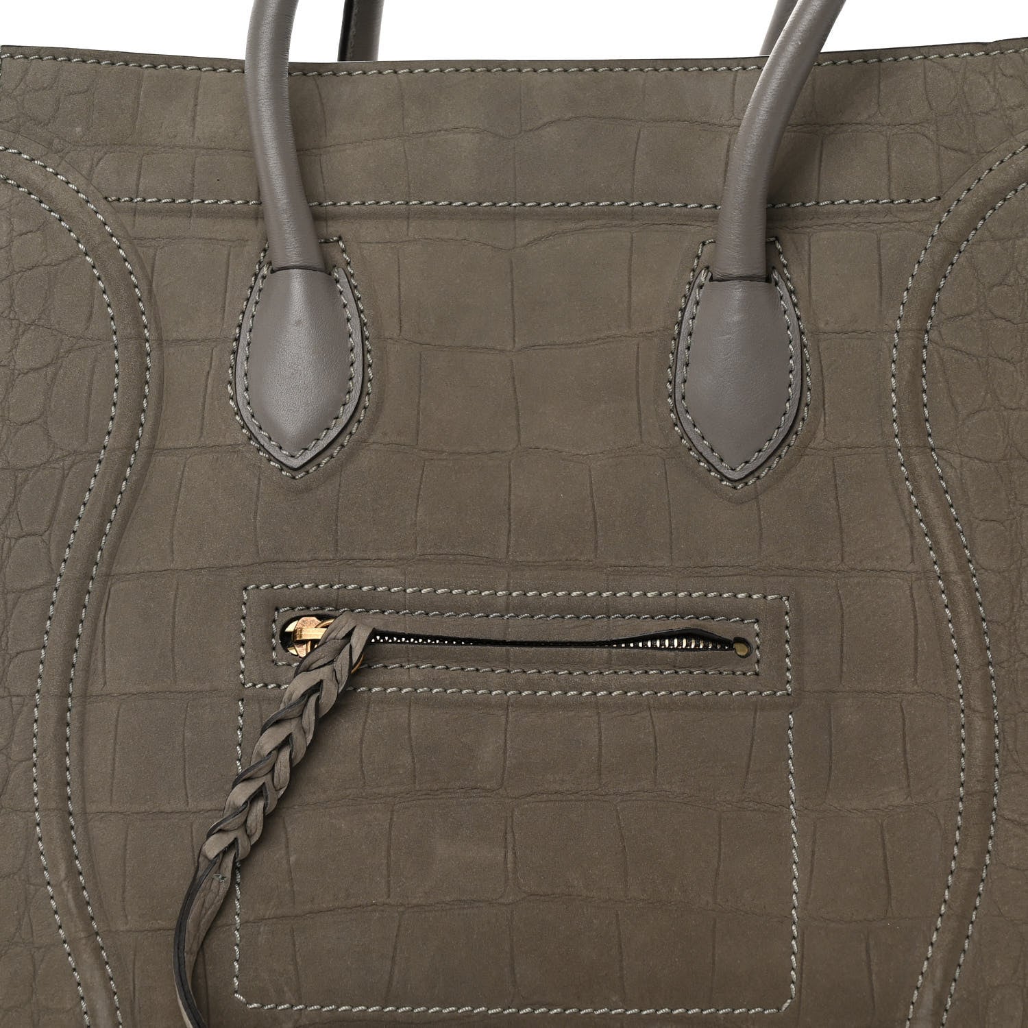 Celine Crocodile Embossed Nubuck Medium Phantom Luggage Grey 8 of 14