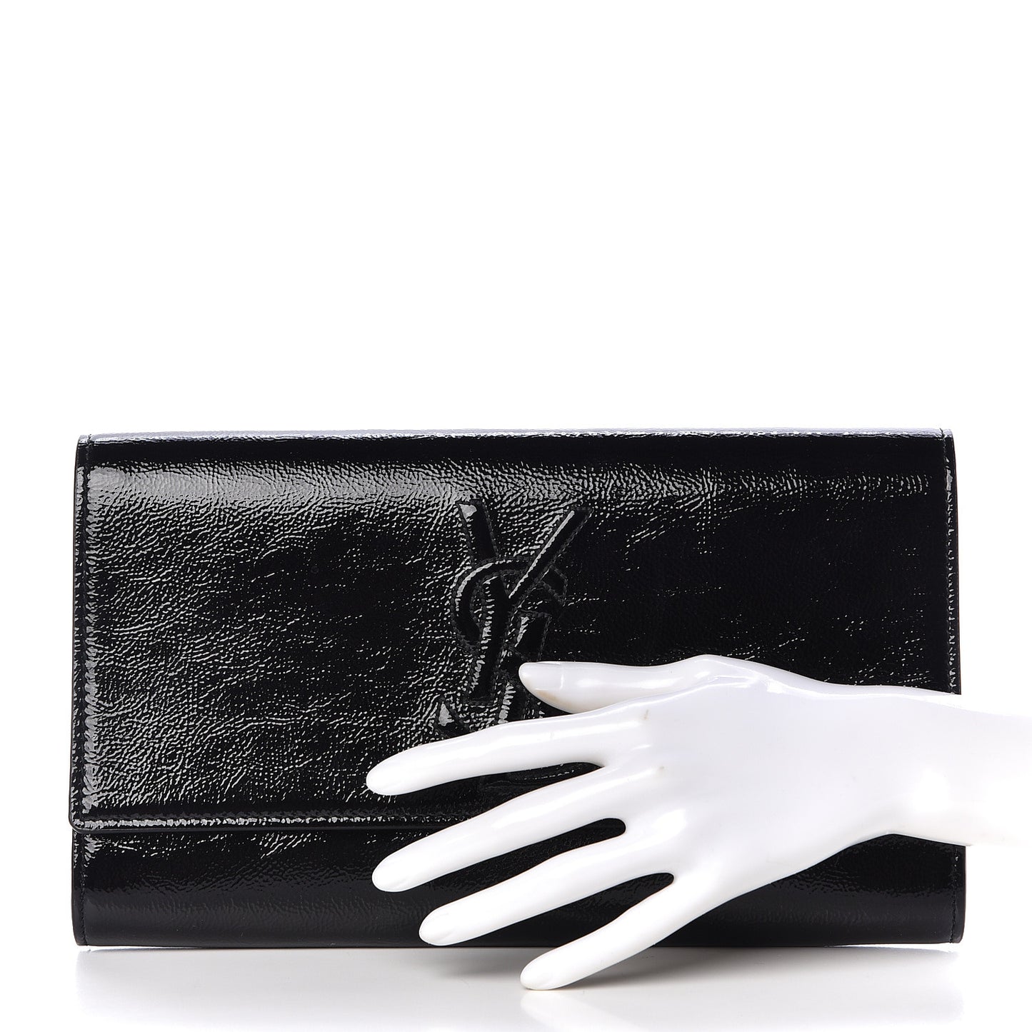 Textured Patent Monogram Large Belle De Jour Clutch Black