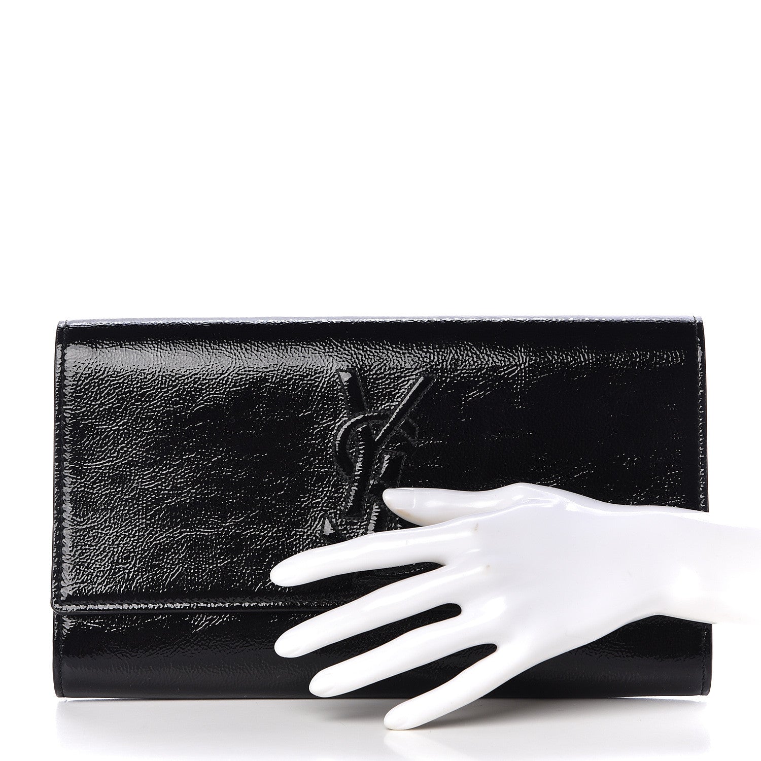 Saint Laurent Textured Patent Monogram Large Belle De Jour Clutch Black 2 of 7