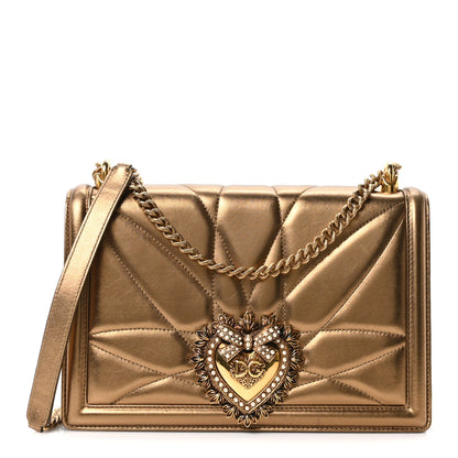 Dolce & Gabbana Metallic Nappa Quilted Medium Devotion Crossbody Bag Gold 1 of 10