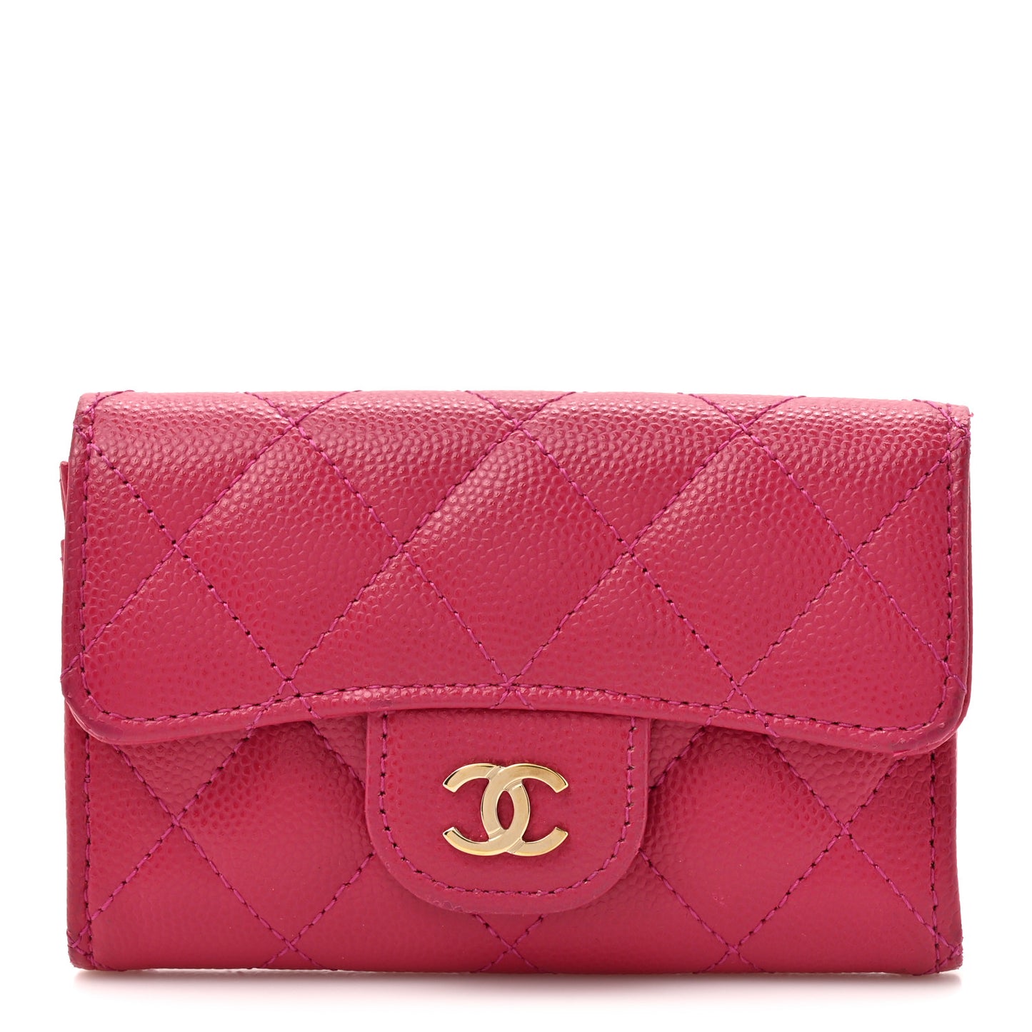 Caviar Quilted Flap Card Holder Wallet Pink