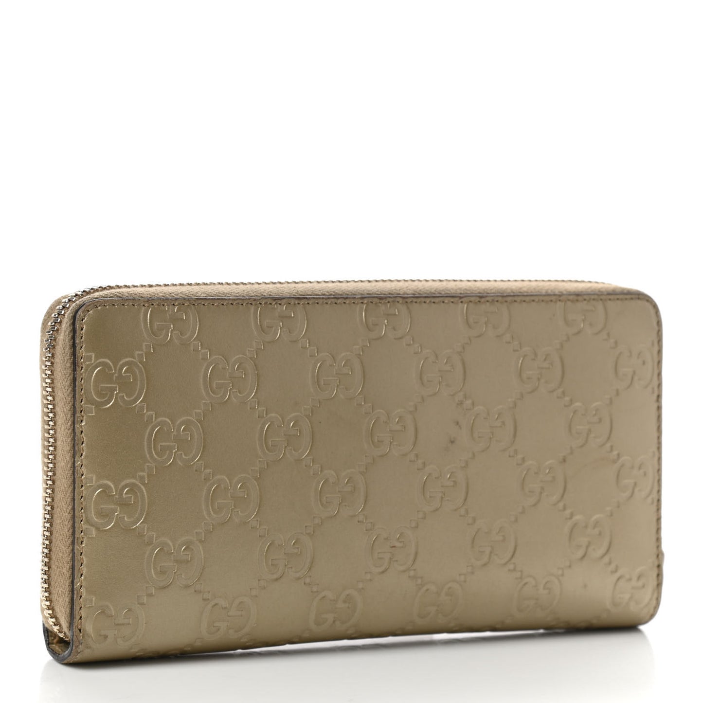Metallic Guccissima Bow Zip Around Wallet Golden Beige