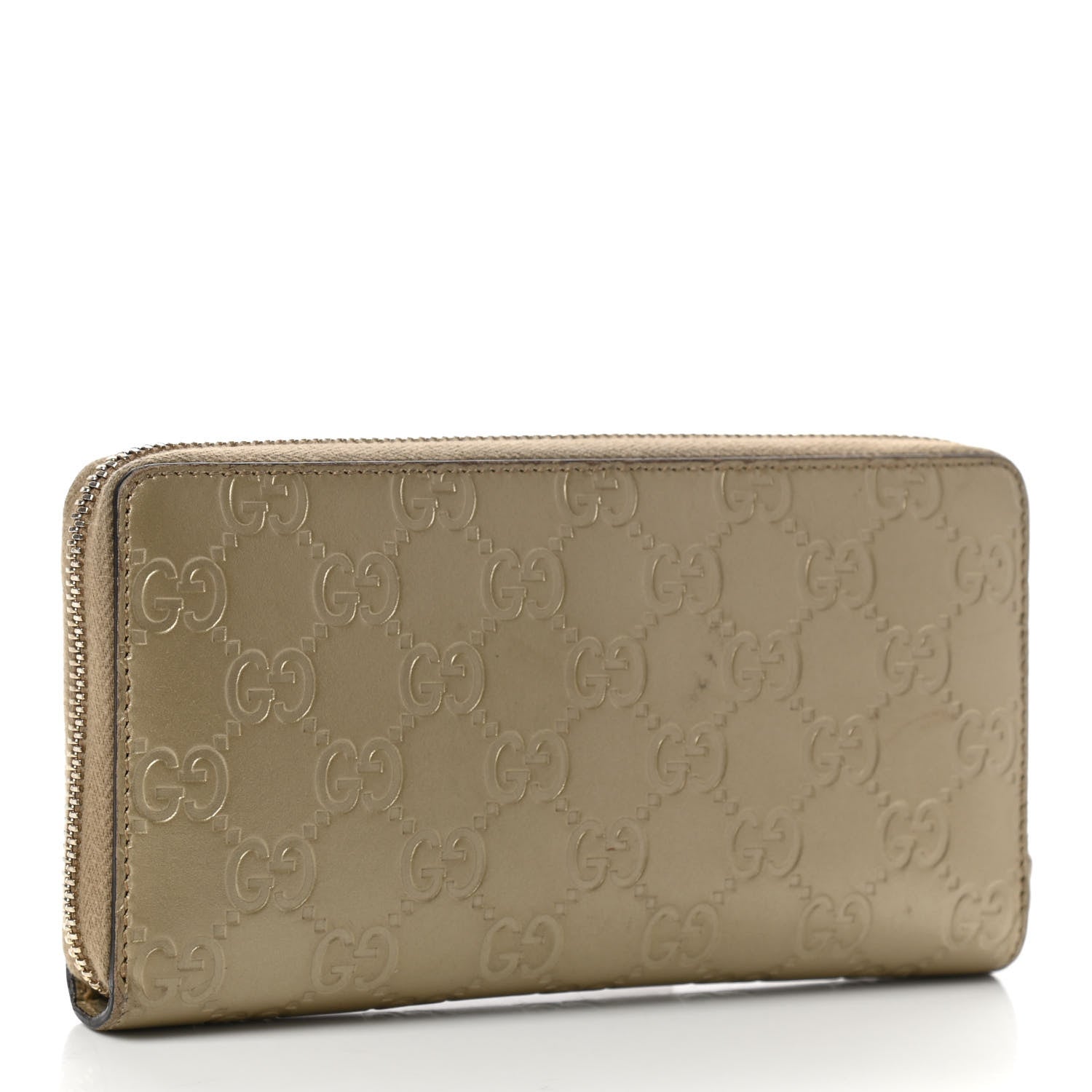 Gucci Metallic Guccissima Bow Zip Around Wallet Golden Beige 3 of 8