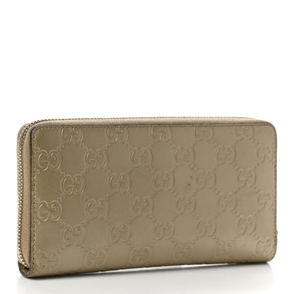 Gucci Metallic Guccissima Bow Zip Around Wallet Golden Beige 3 of 8
