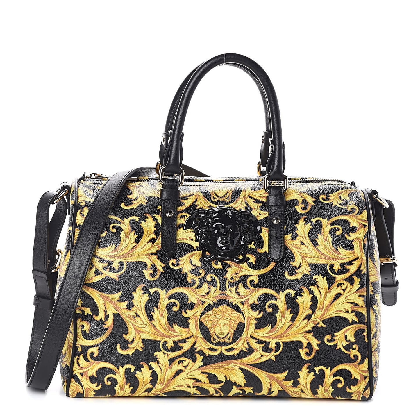 Calfskin PVC Barocco Printed Bowler Black Gold