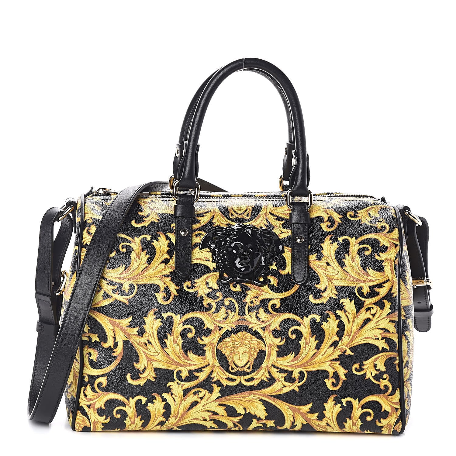 Versace Calfskin PVC Barocco Printed Bowler Black Gold 1 of 9