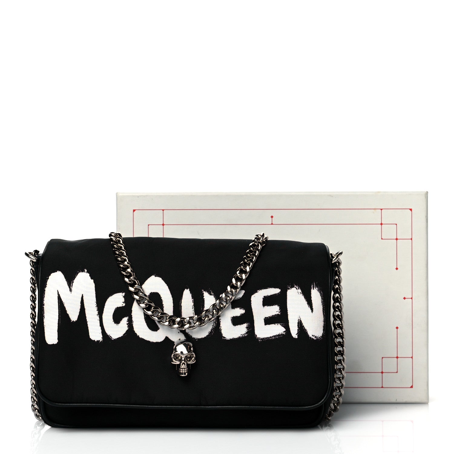 Alexander McQueen Nylon Graffiti Skull Small Crossbody Bag Black White 12 of 12