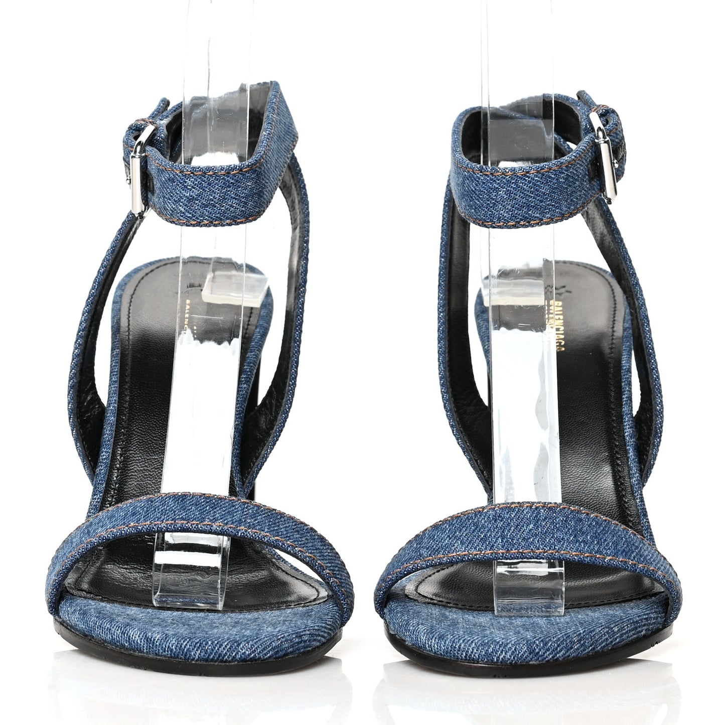 Denim Ankle Strap Round Heel Sandals 35 Bleu Clair