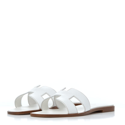 Hermes Box Calfskin Oran Sandals 38 White 3 of 9