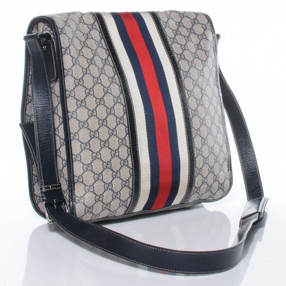 Gucci GG Plus Monogram Vintage Web Large Flap Messenger Bag Beige Navy Blue 3 of 8