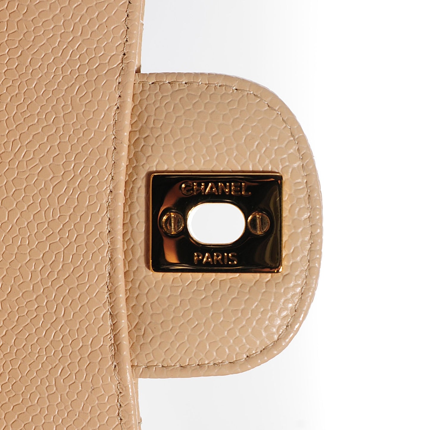 Caviar Quilted Medium Double Flap Beige Clair