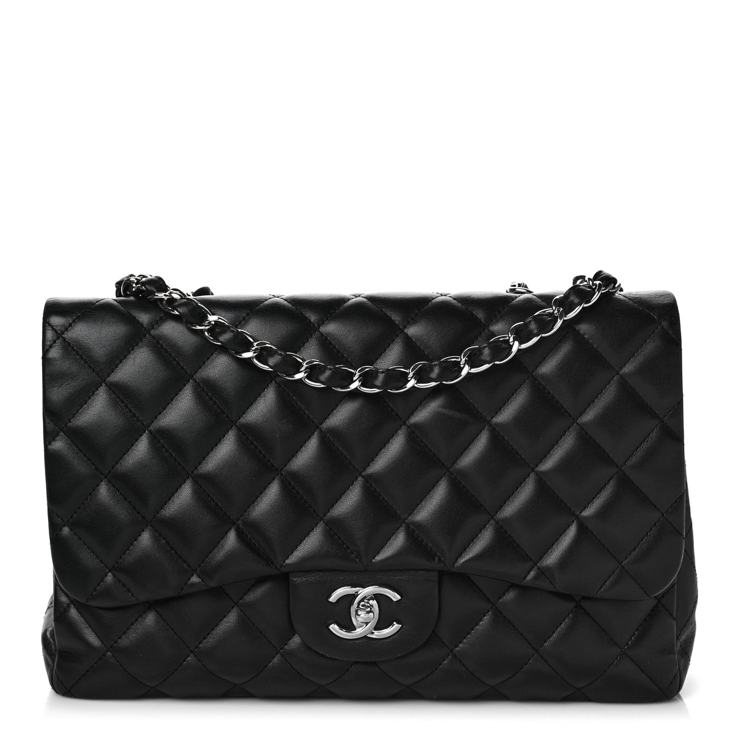 Lambskin Quilted Jumbo Single Flap Black