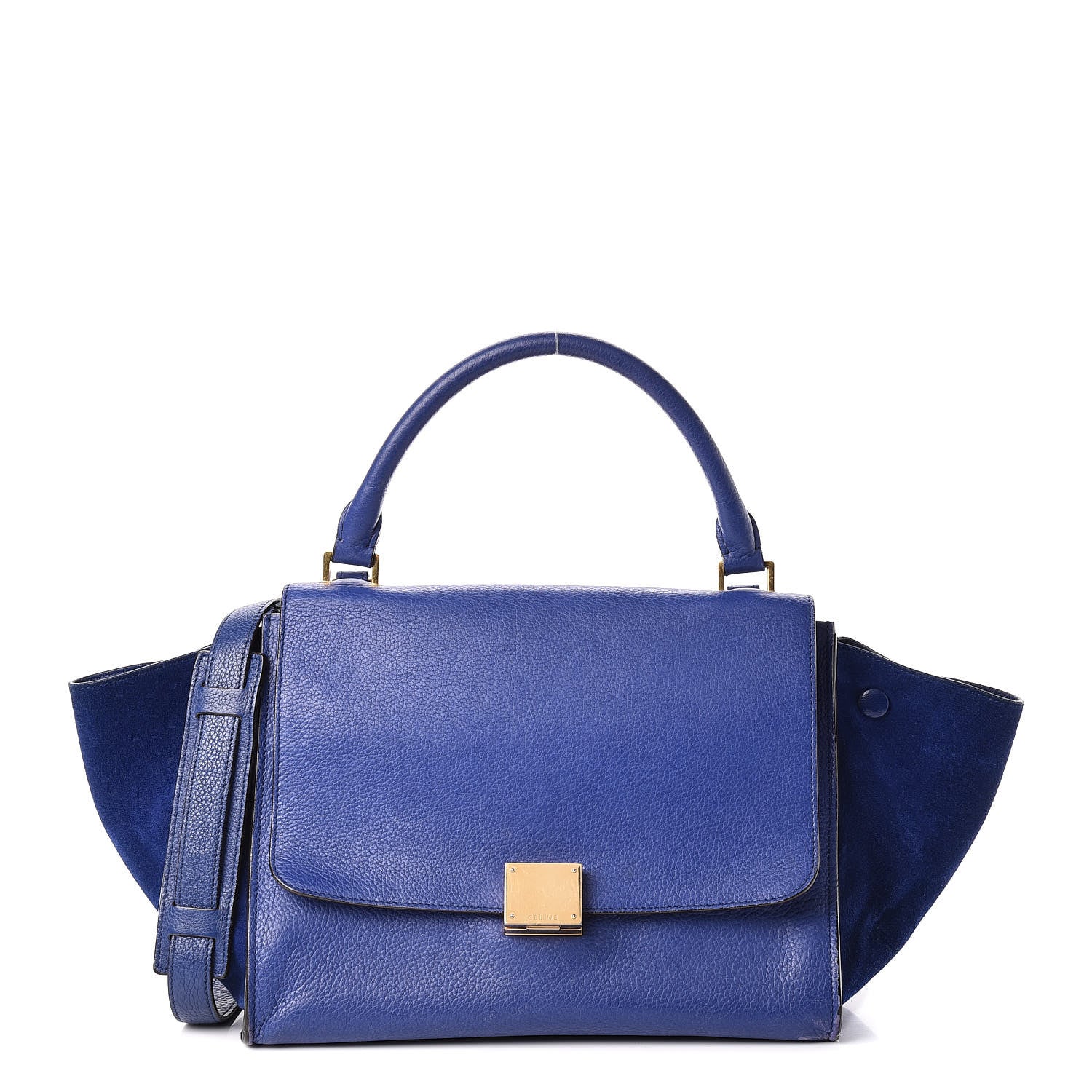 Celine Drummed Calfskin Suede Small Trapeze Indigo 1 of 24