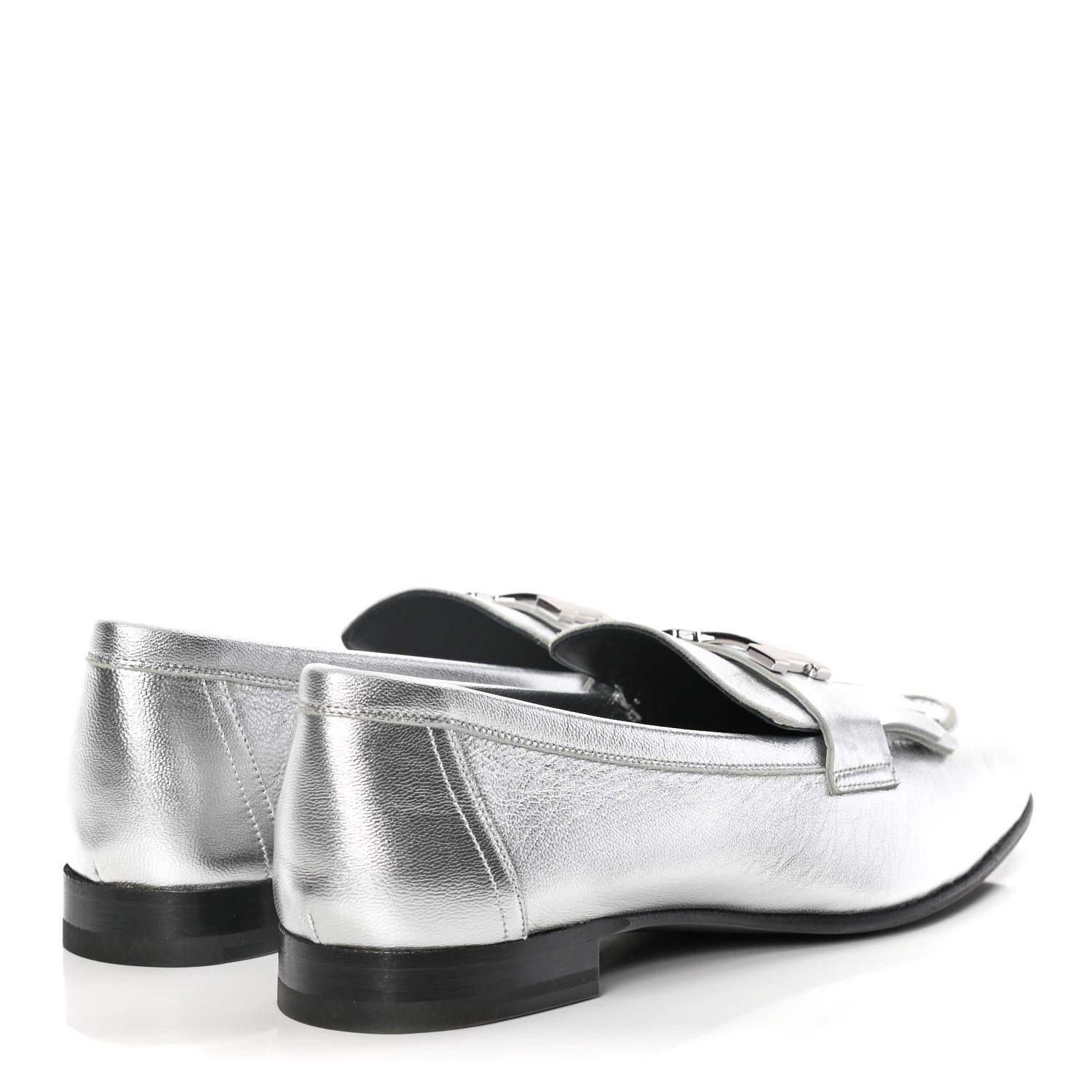 Hermes Metallic Chevre Womens Royal Loafers 38 Gris Argente 4 of 11