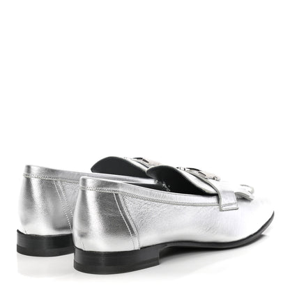 Hermes Metallic Chevre Womens Royal Loafers 38 Gris Argente 4 of 11