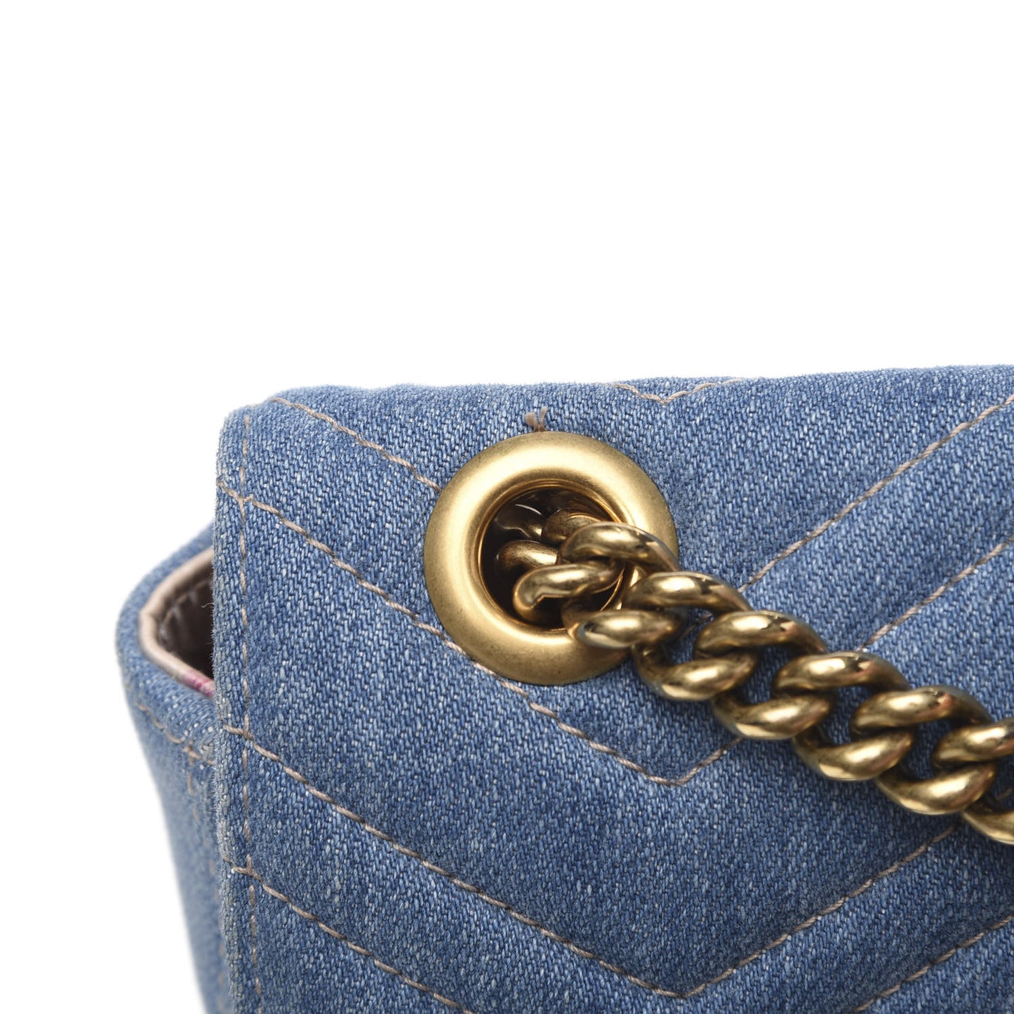 Denim Matelasse Mini Pearly GG Marmont Shoulder Bag Blue
