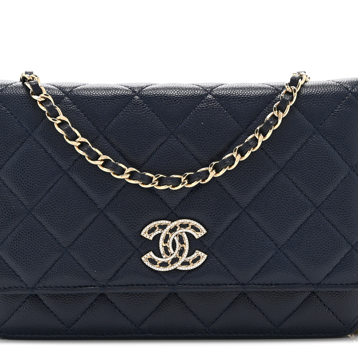 Chanel Caviar Quilted Crystal CC Wallet On Chain WOC Navy 9 of 12
