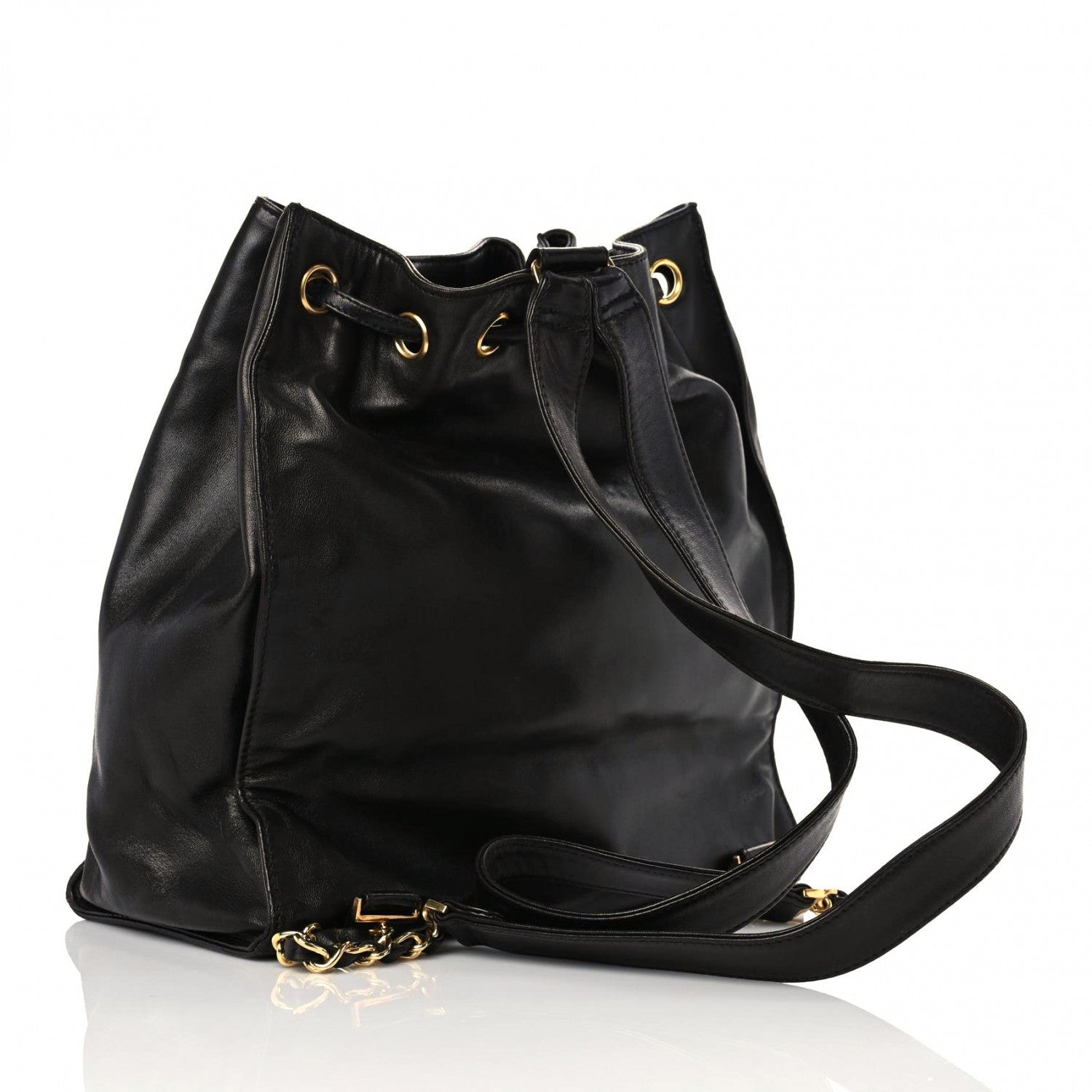 Chanel Lambskin Quilted Drawstring Backpack Black 2 of 21