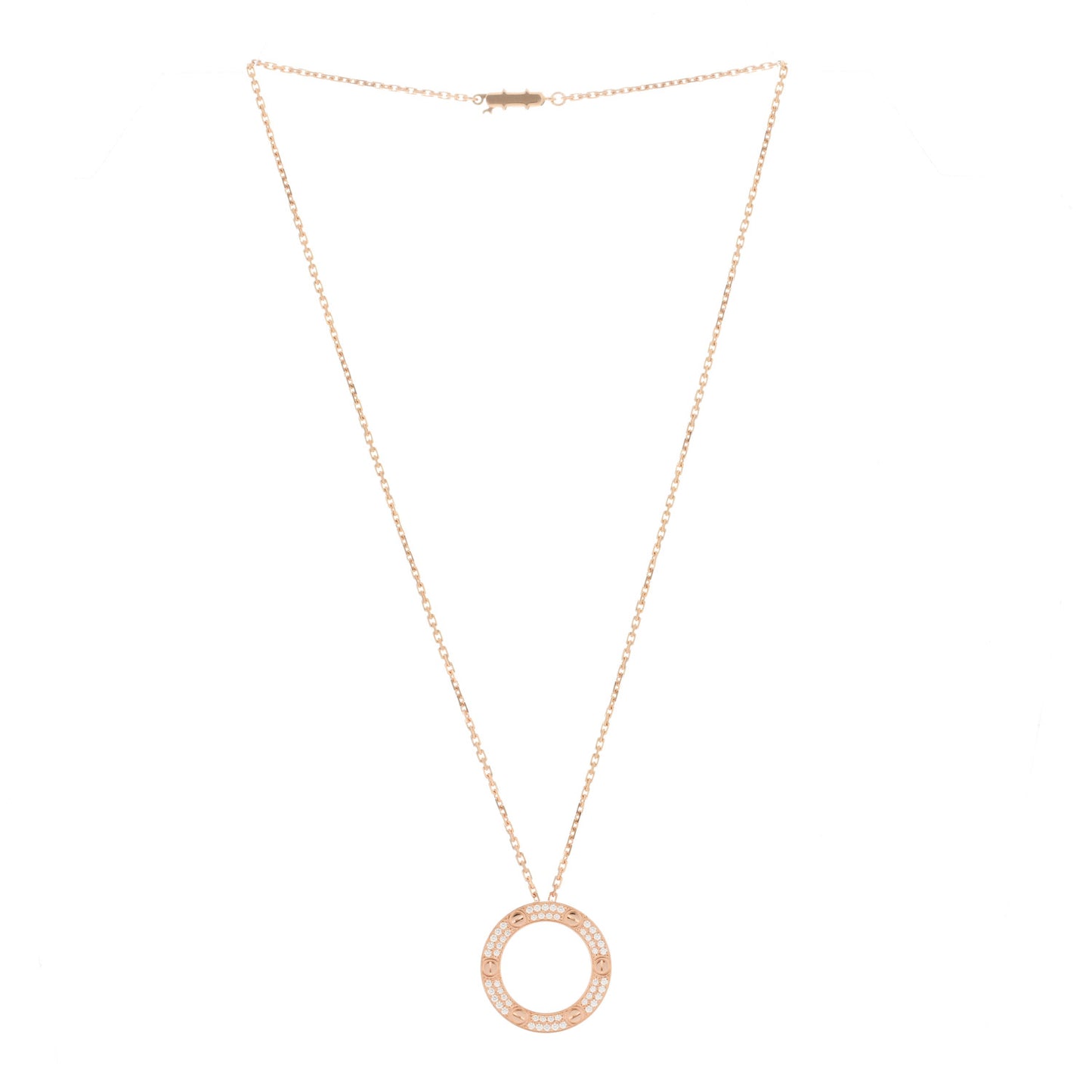 18K Pink Gold Diamond LOVE Paved Necklace