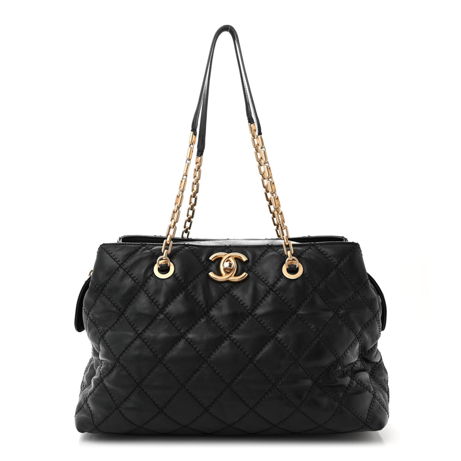 Chanel Calfskin Stitched Medium Retro Chain Tote Black 1 of 13