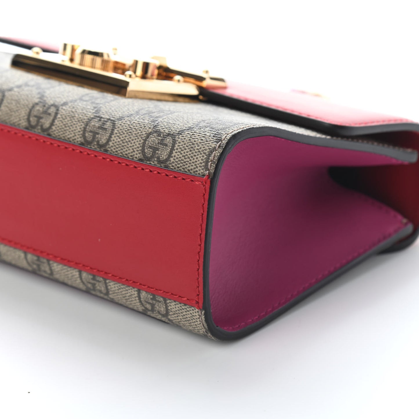 GG Supreme Monogram Calfskin Small Padlock Shoulder Bag Beige Hibiscus Red New Rosette